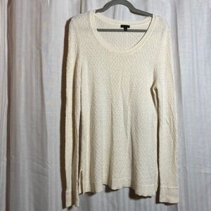 Talbots Womens Ivory Cream Textured Knit Lambswool Blend Scoop Neck Sweater M